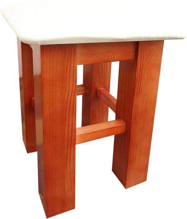 taboret drewniany XL kolor calvados, siedzisko tapicerowane ekoskóra kremowa