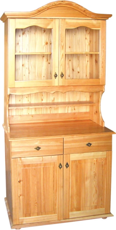 kredens drewniany KRM1, drewno lite modrzew, fronty luk, wieniec gorny ozdobny, wieniec dolny stopka