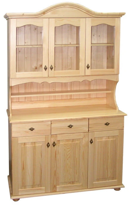 kredens drewniany KRM2, drewno lite sosna  lakierowana, front luk nadstawka, front komoda prosty, wieniec gorny ozdobny, wieniec dolny stopka
