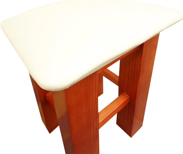 taboret drewniany XL kolor calvados, siedzisko tapicerowane ekoskóra kremowa