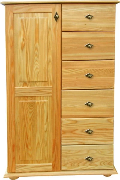 Komoda drewniana KDM-17a, drewno lite modrzew naturalny lakierowany, front prosty, wieniec dolny -stopka