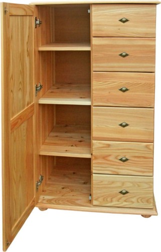 Komoda drewniana KDM-17a, drewno lite modrzew naturalny lakierowany, front prosty, wieniec dolny -stopka