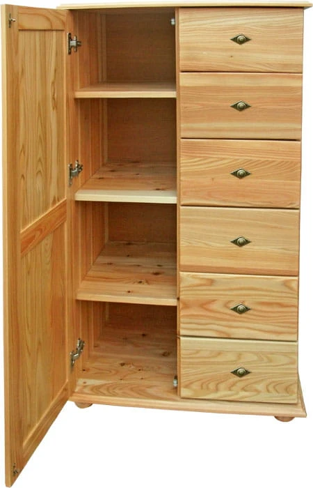 Komoda drewniana KDM-17a, drewno lite modrzew naturalny lakierowany, front prosty, wieniec dolny -stopka
