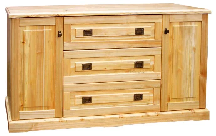komoda drewniana KDM14a, drewno modrzew lakierowany bezbarwny, front prosty, wieniec prosty, uchwyty MODERN za doplata