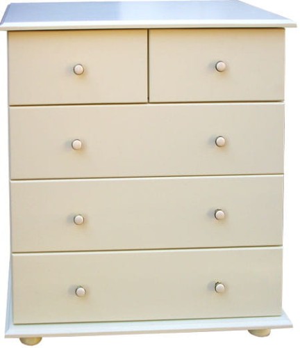 komoda drewniana KDM11a, kolor ecru, uchwyty porcelana, stopka