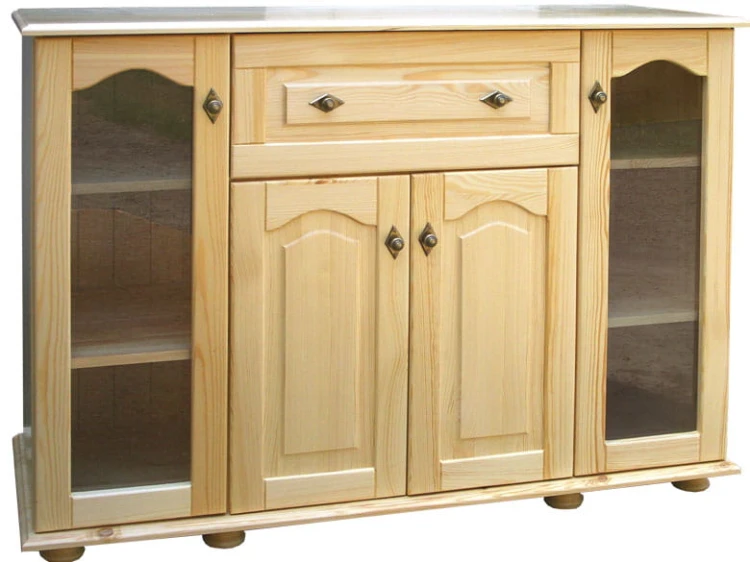 komoda drewniana KDM12, drewno lite  sosnowe lakierowane bezbarwno, stopka, front luk