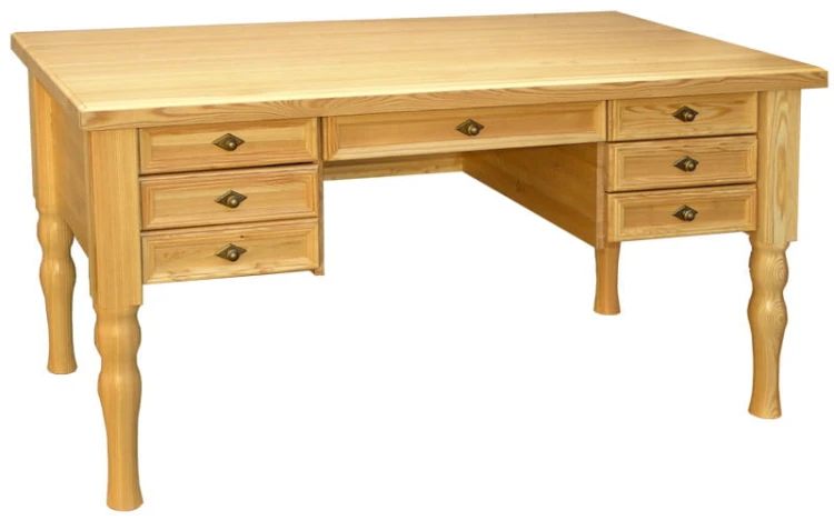 Biurko drewniane BDM-100, drewno lite modrzew, bezbarwne, uchwyty stare zoto