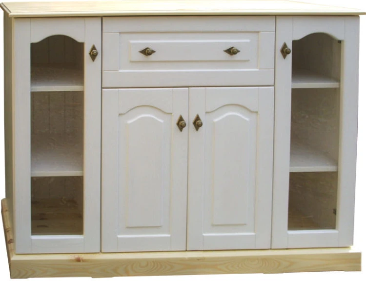 komoda drewniana KDM12, kolor bialy, elementy drewno sosna bezbarwna lakierowana, wieniec prosty, front luk