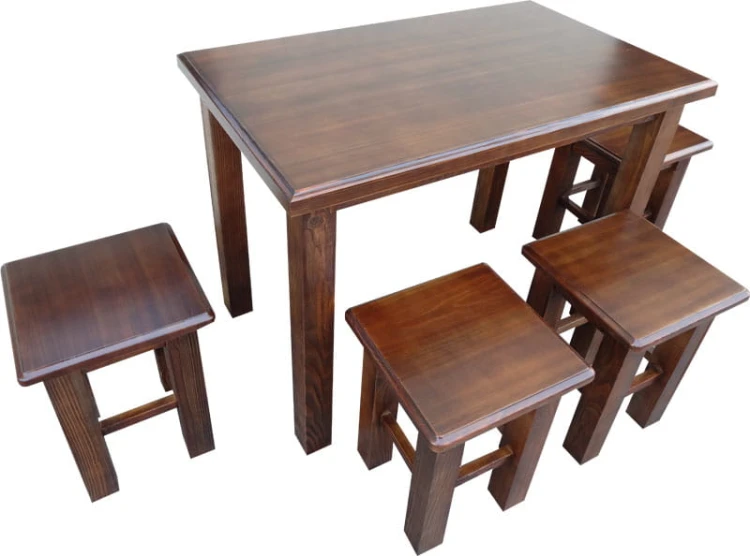 Stół drewniany STM-2b nie rozkładany, wykończenie patyna brąz bez retro + taboret XL