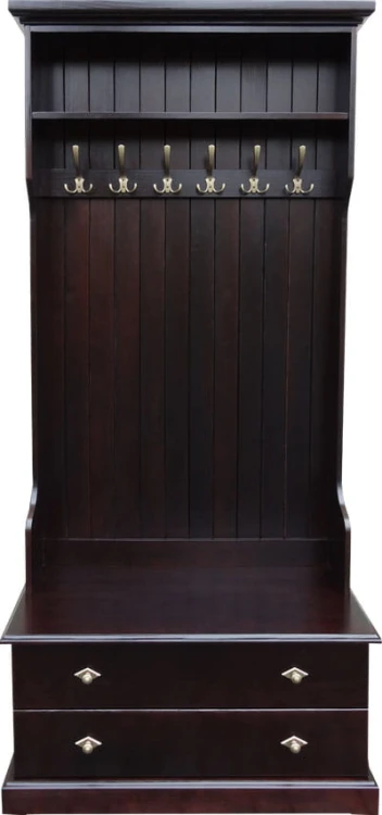 Przedpokój drewniany SIGMA, kolor wenge, wieniec dolny - cokół prosty, uchwyty - A013 z szyldem stare złoto. 