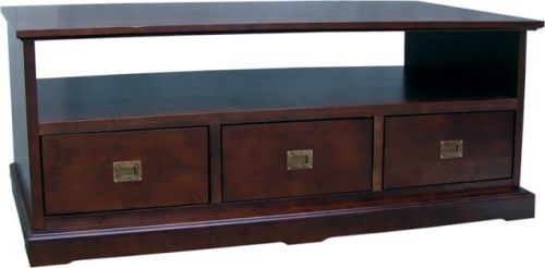 drewniany stolik RTVD3, drewno lite olcha, kolor wenge, czola szuflad gladkie
