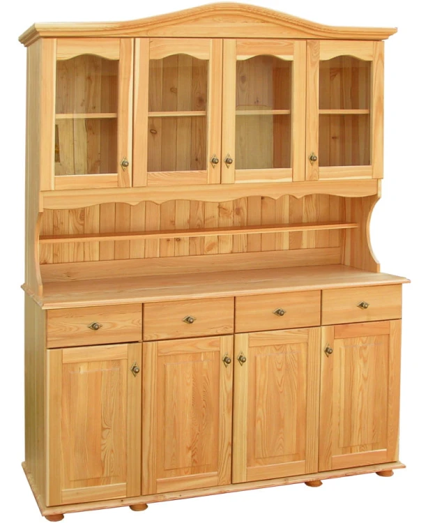 kredens drewniany KRM3,drewno lite modrzew lakierowany,front luk, wieniec gorny ozdobny, wieniec dolny stopka